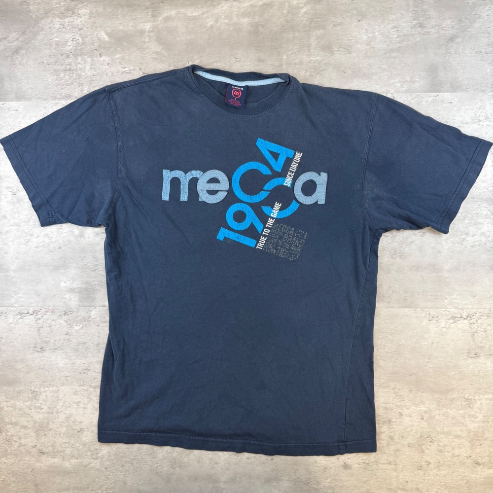 Mecca USA Vintage Graphic T-Shirt Navy Blue 1994 Since Day One Mens Large L
